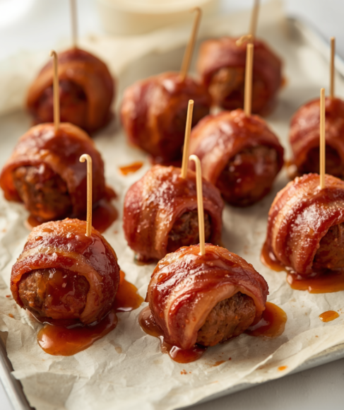 BBQ Bacon-Wrapped Meatballs