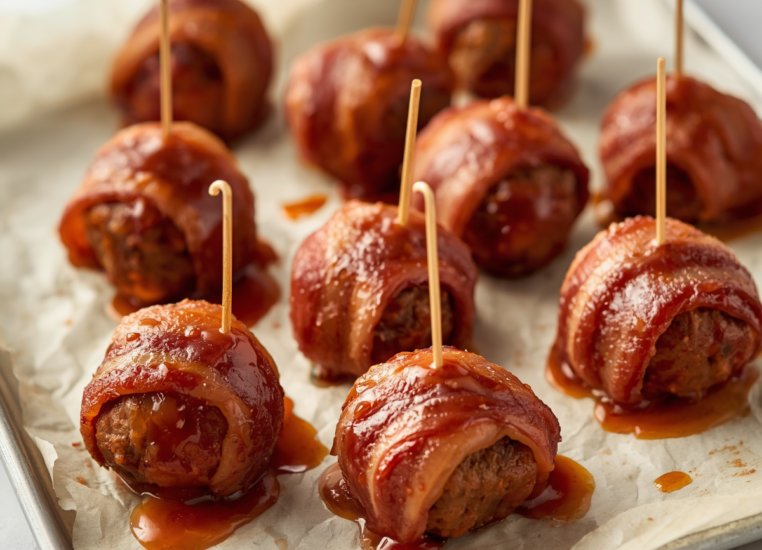BBQ Bacon-Wrapped Meatballs