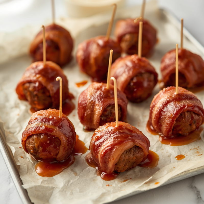 BBQ Bacon-Wrapped Meatballs
