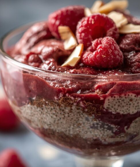 Decadent Raspberry, Chocolate & Almond Chia Pudding