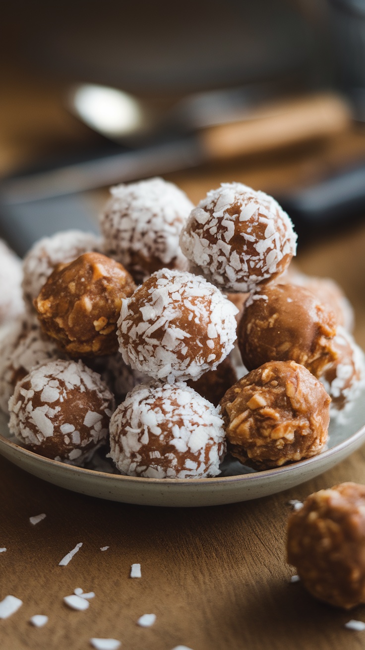 Nut butter energy balls arranged on a plate