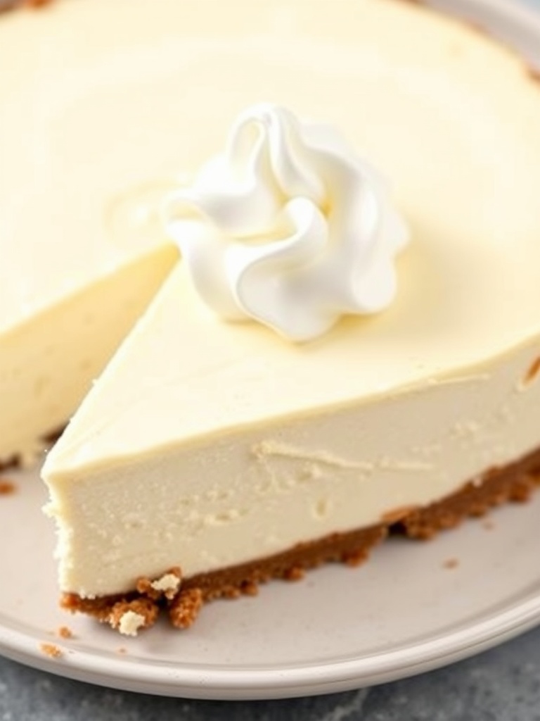 Delicious vanilla bean cheesecake with whipped cream topping