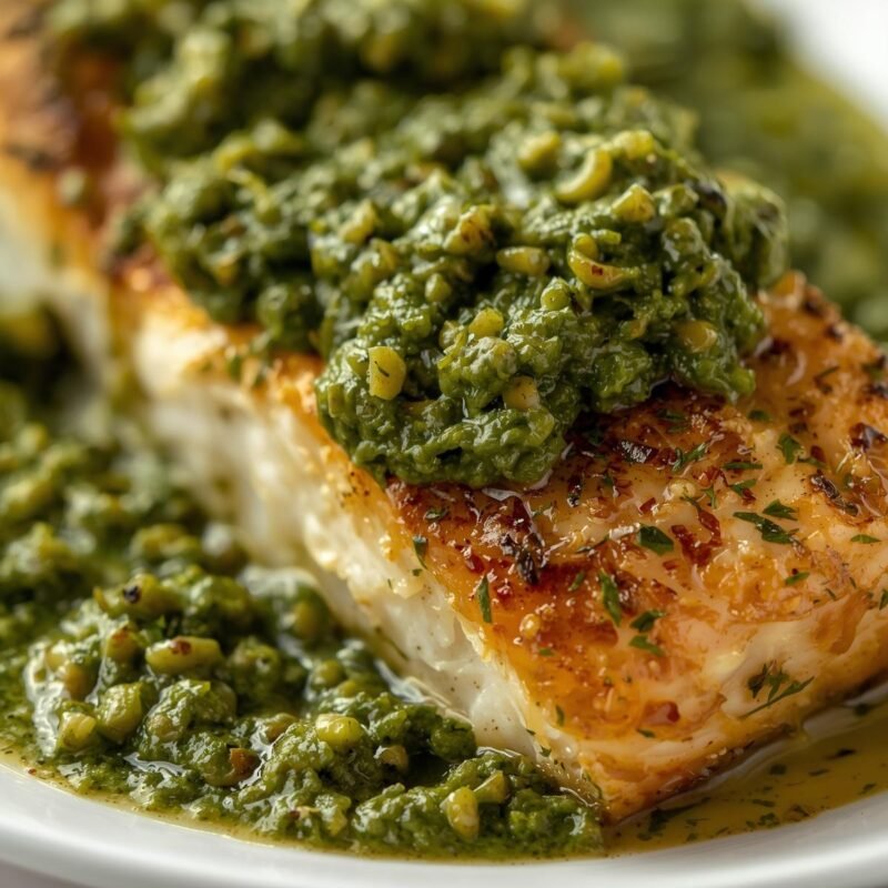 Pesto Baked Sea Bass