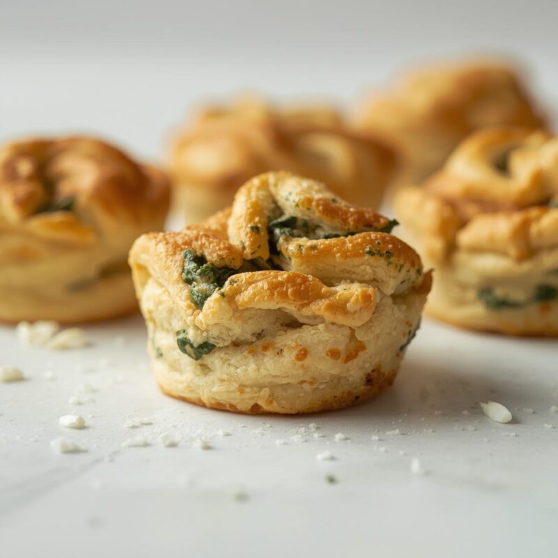 1 package (17.3 oz) frozen puff pastry (2 sheets), thawed
1 cup fresh spinach, chopped
1/2 cup feta cheese, crumbled
1/4 cup cream cheese, softened
1/4 teaspoon garlic powder
1/4 teaspoon black pepper
1 egg, beaten (for egg wash)