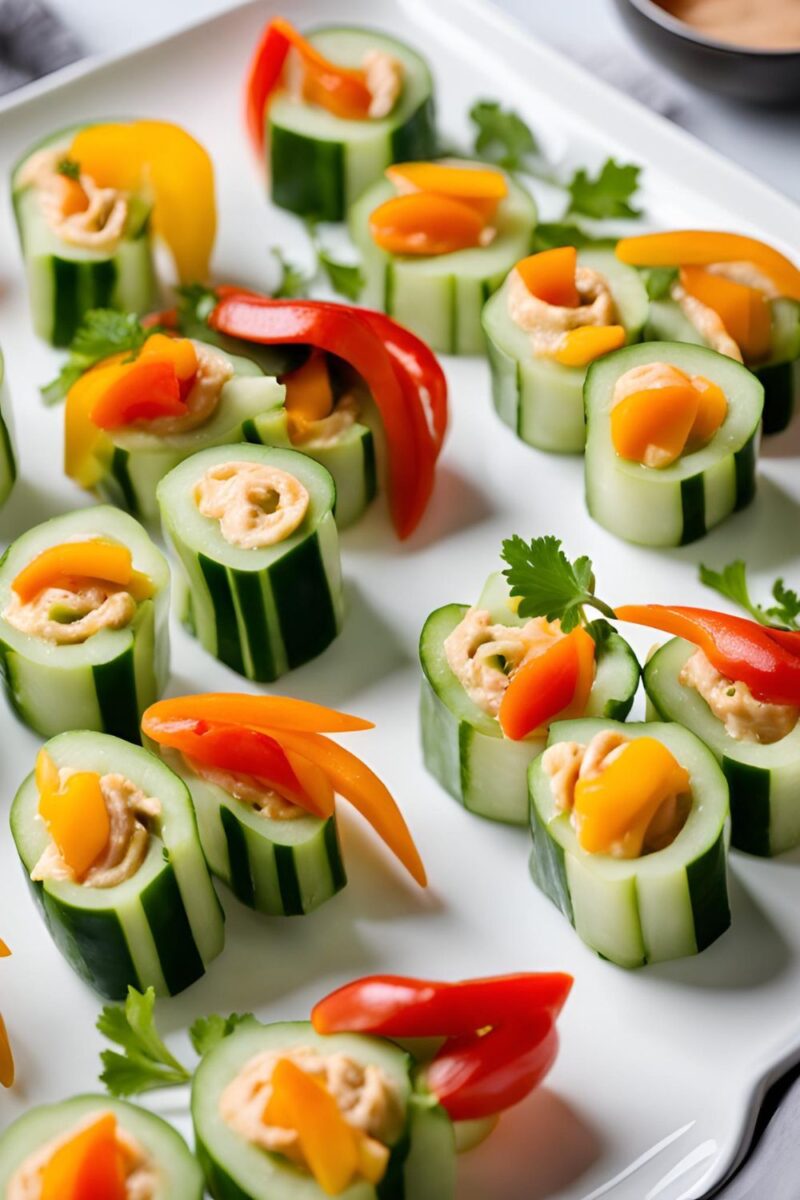 Cucumber Rolls with Hummus and Veggies