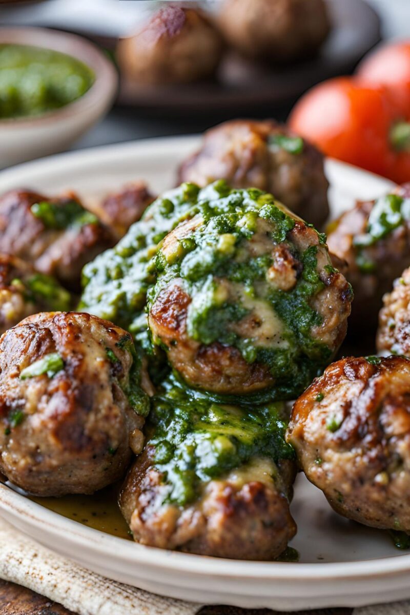 Grilled Meatballs with Chimichurri Sauce