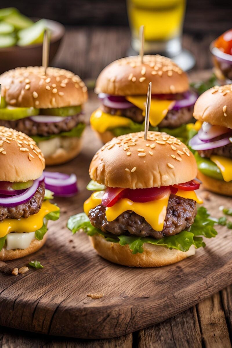 Mini Cheeseburgers with Pickles