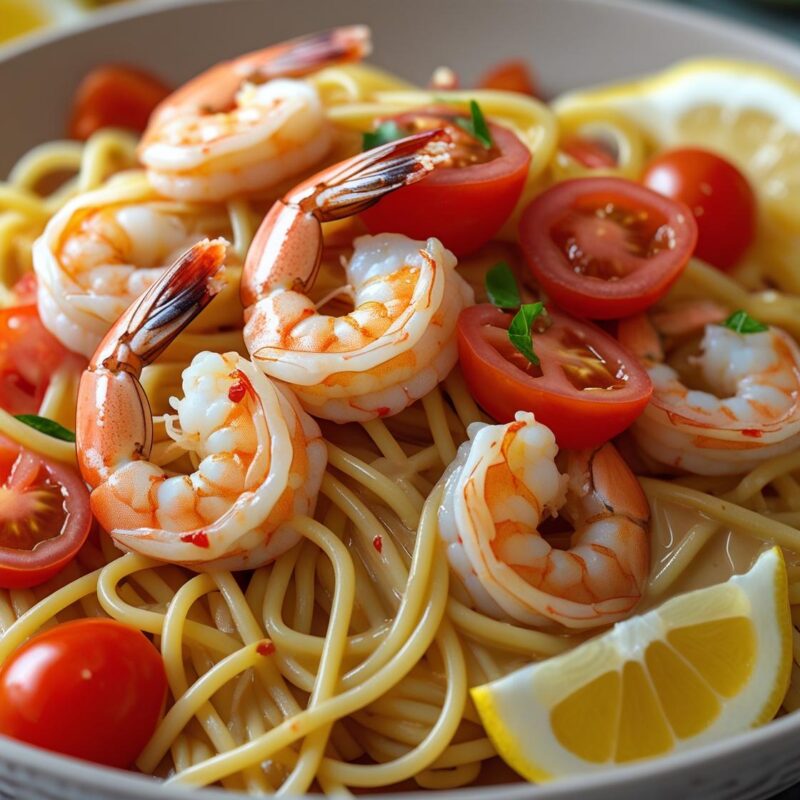 Lemon Garlic Shrimp Pasta with Cherry Tomatoes