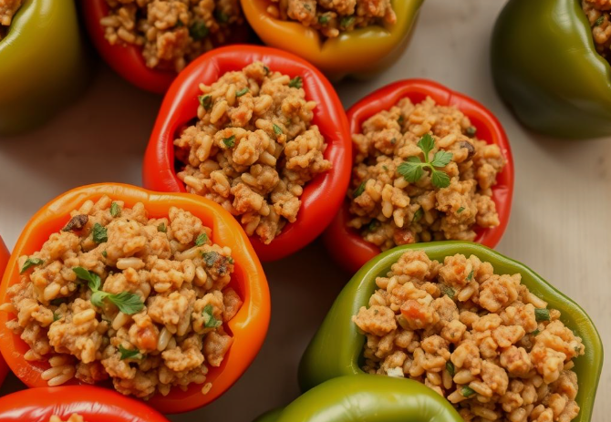 Stuffed Bell Peppers with Ground Sausage and Rice