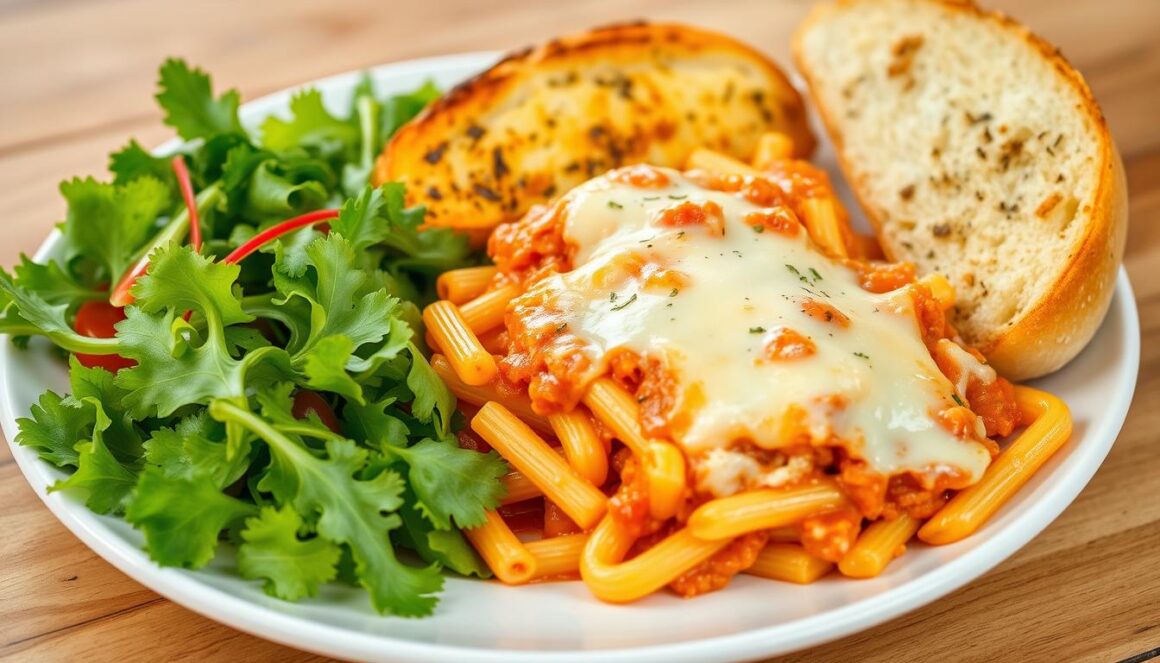 Baked Ziti Recipes served with garlic bread and salad Baked Ziti Recipes served with garlic bread and salad
