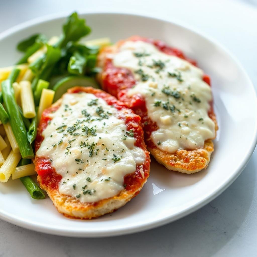 Baked chicken parmesan with less cheese Baked chicken parmesan with less cheese