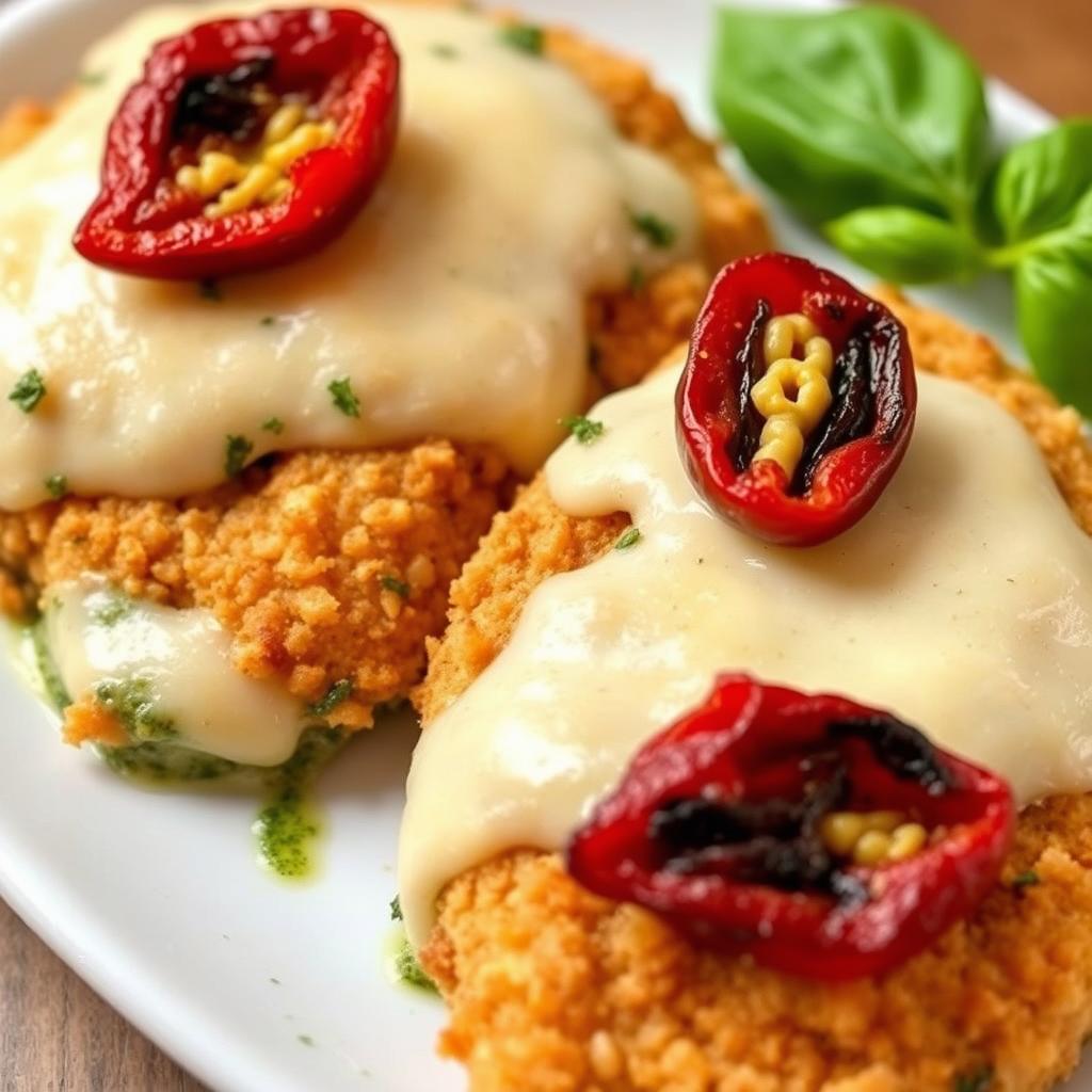 Chicken parmesan with pesto and sun-dried tomatoes Chicken parmesan with pesto and sun-dried tomatoes