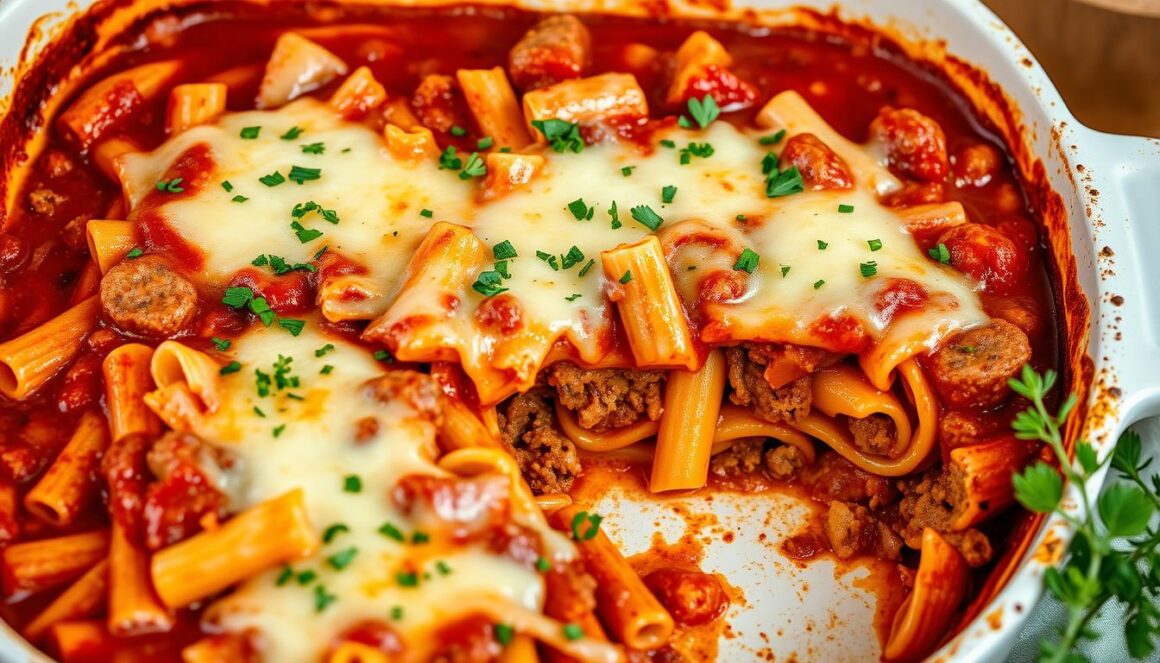 Meat Lover's Baked Ziti Recipes with ground beef and Italian sausage Meat Lover's Baked Ziti Recipes with ground beef and Italian sausage