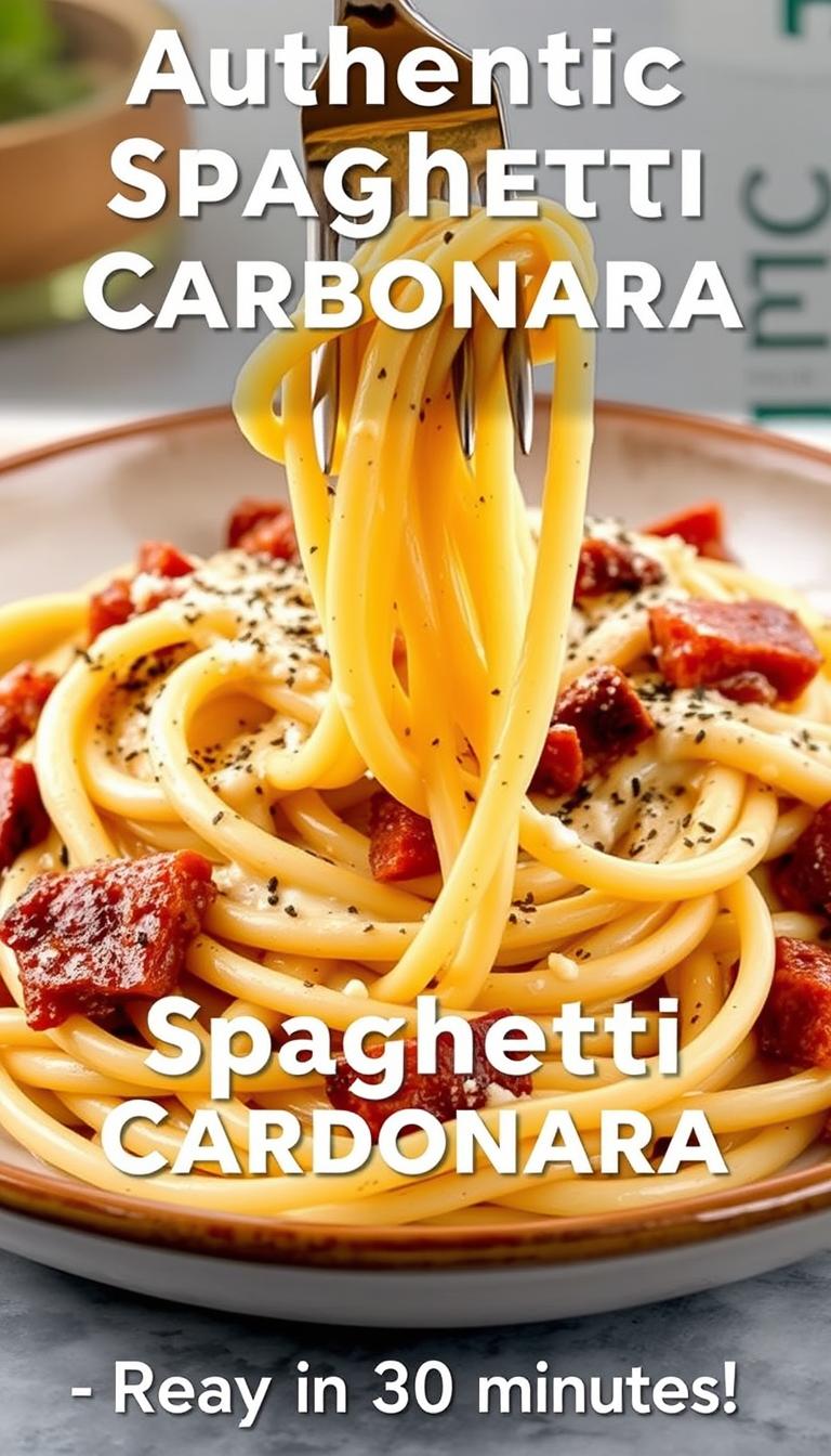 Pinterest-optimized vertical image of Spaghetti Carbonara with text overlay Pinterest-optimized vertical image of Spaghetti Carbonara with text overlay