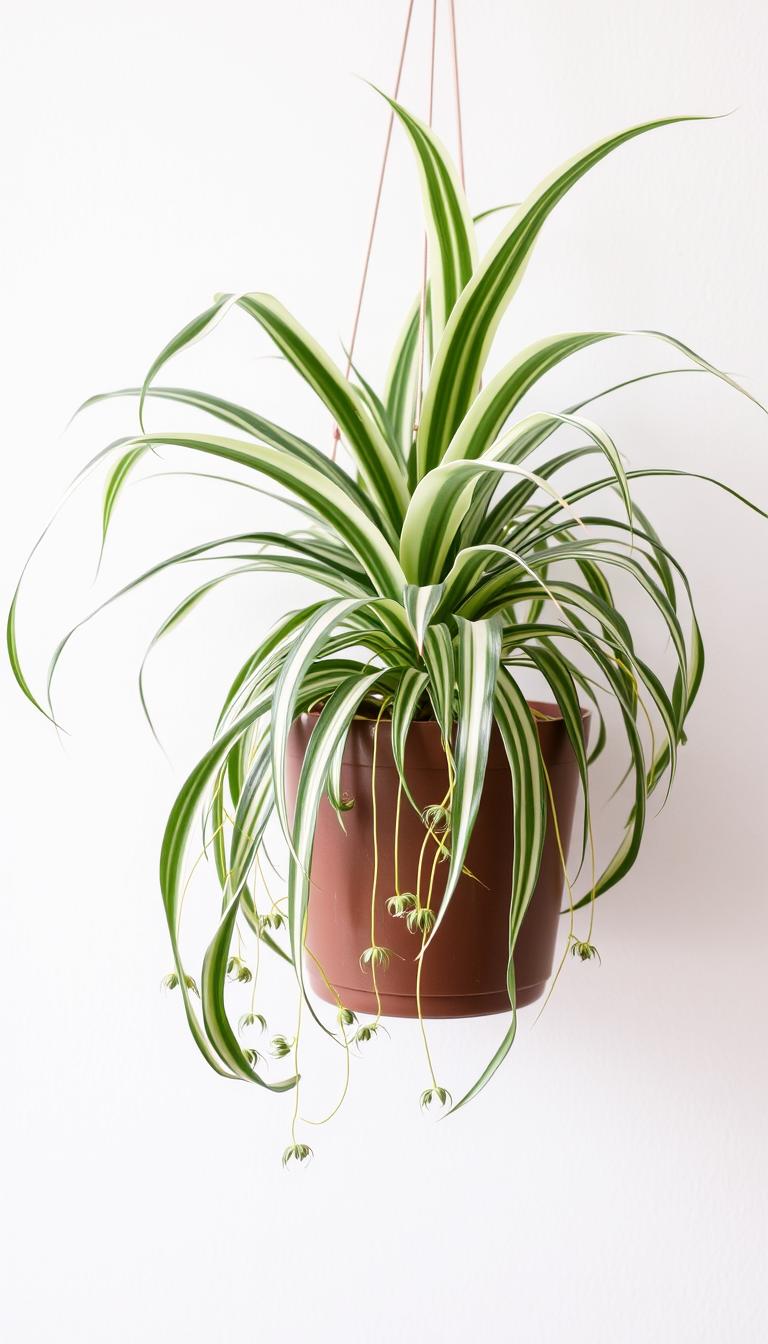 Spider Plant with arching variegated leaves and small plantlets - ideal for indoor plant beginners Spider Plant with arching variegated leaves and small plantlets - ideal for indoor plant beginners