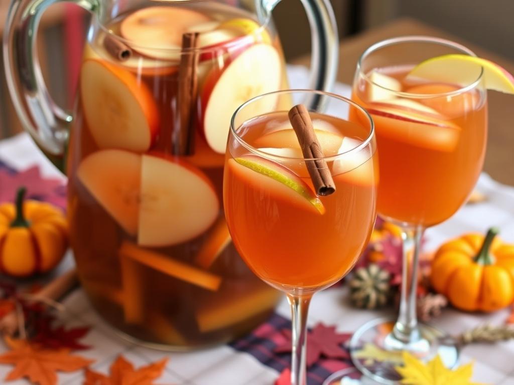 Apple cider sangria with fruit and cinnamon sticks Apple cider sangria with fruit and cinnamon sticks