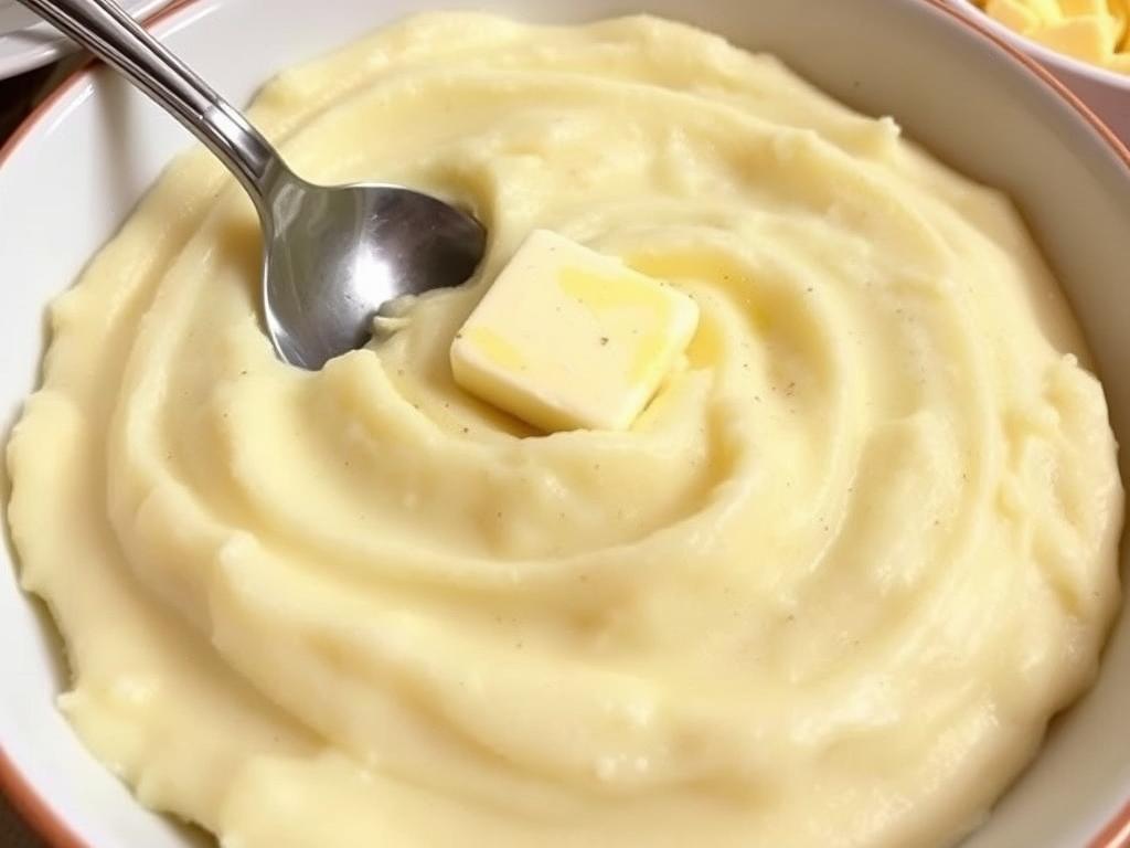Creamy mashed potatoes with butter melting on top Creamy mashed potatoes with butter melting on top