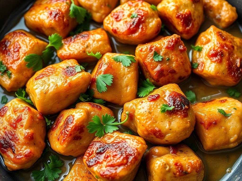 Finished cowboy butter chicken bites garnished with parsley