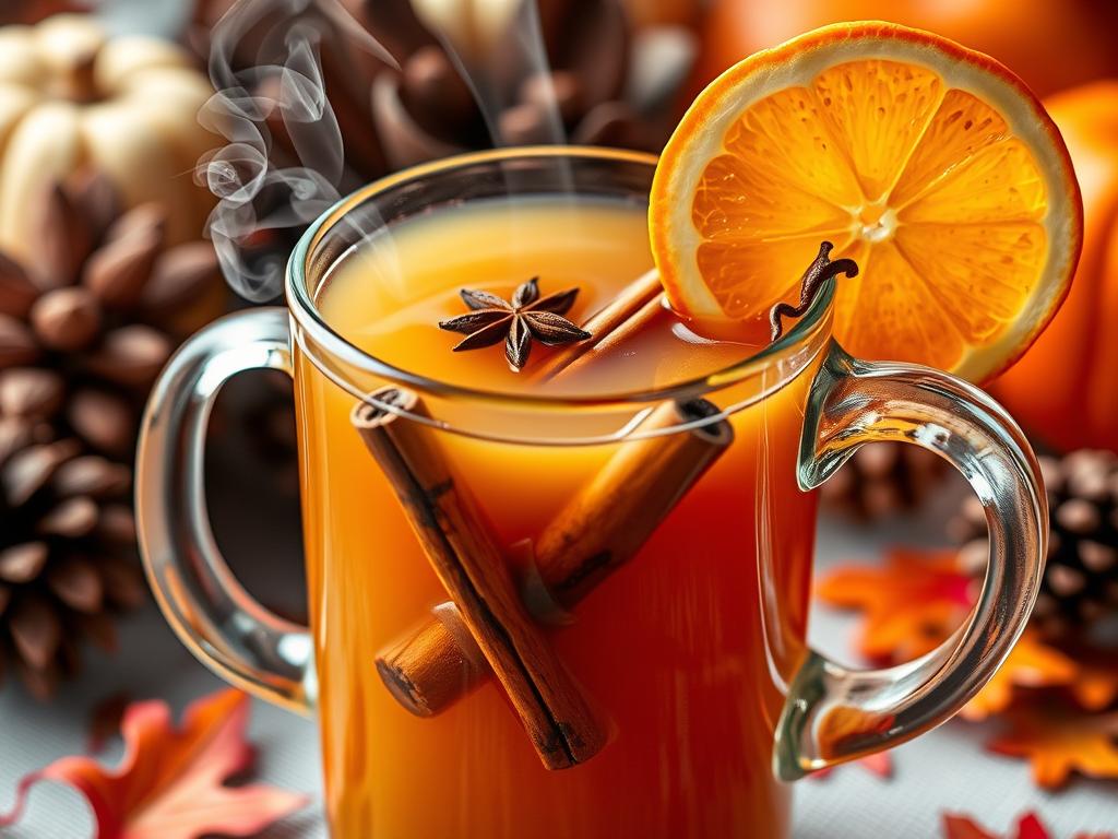Steaming mulled apple cider with spices Steaming mulled apple cider with spices