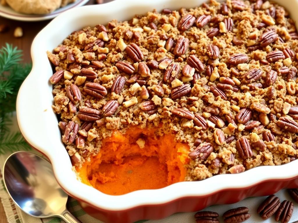 Sweet potato casserole with pecan topping Sweet potato casserole with pecan topping