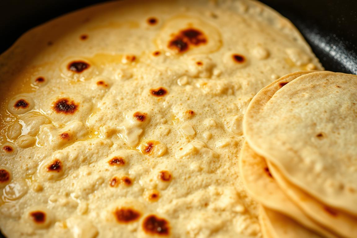 Warming corn tortillas in a skillet