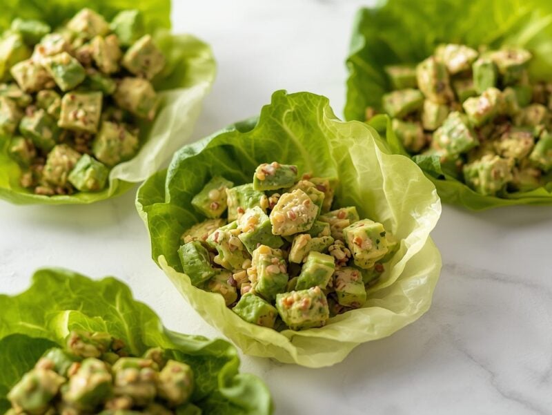 Creamy Keto Avocado Chicken Salad in lettuce wraps