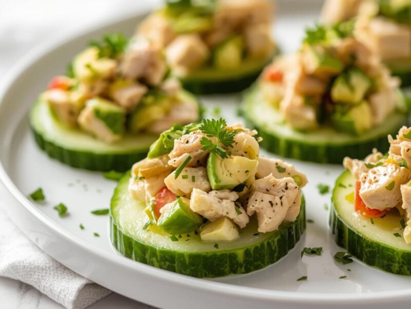 Keto Avocado Chicken Salad on cucumber slices