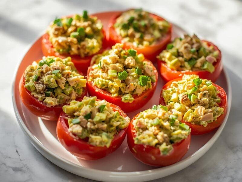 Keto Avocado Chicken Salad stuffed in tomatoes