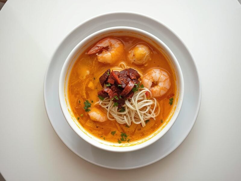 A bowl of spicy Malaysian laksa with prawns and noodles - one of the 15 Must-Try Asian Dishes