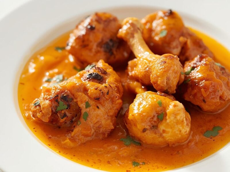 Chicken Tikka Masala with charred chicken pieces in a rich orange sauce, a popular dish in 10 Indian curry recipes collections