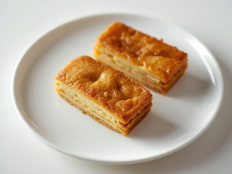 Golden brown financiers in their traditional rectangular shape