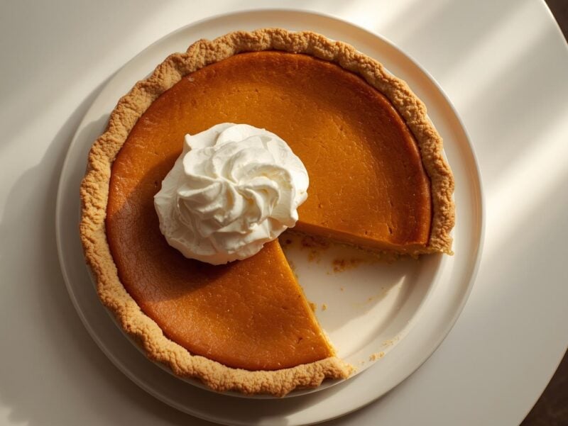 Pumpkin pie with whipped cream for Thanksgiving