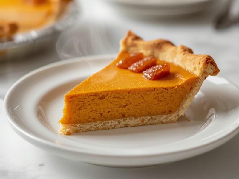 Spiced chai pumpkin pie with candied ginger