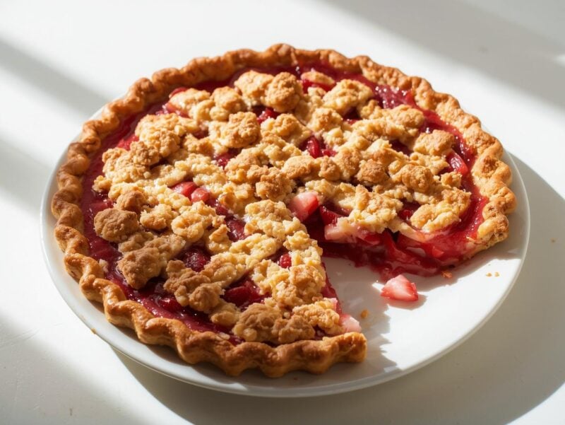 Strawberry rhubarb pie with crumble topping for 25 Pie Recipes for Every Occasion