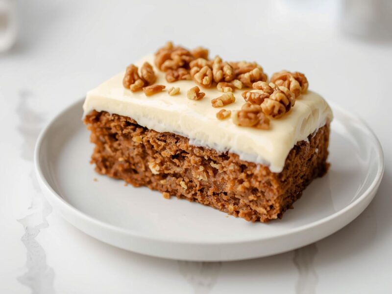 Vegan carrot cake with cream cheese frosting and walnuts