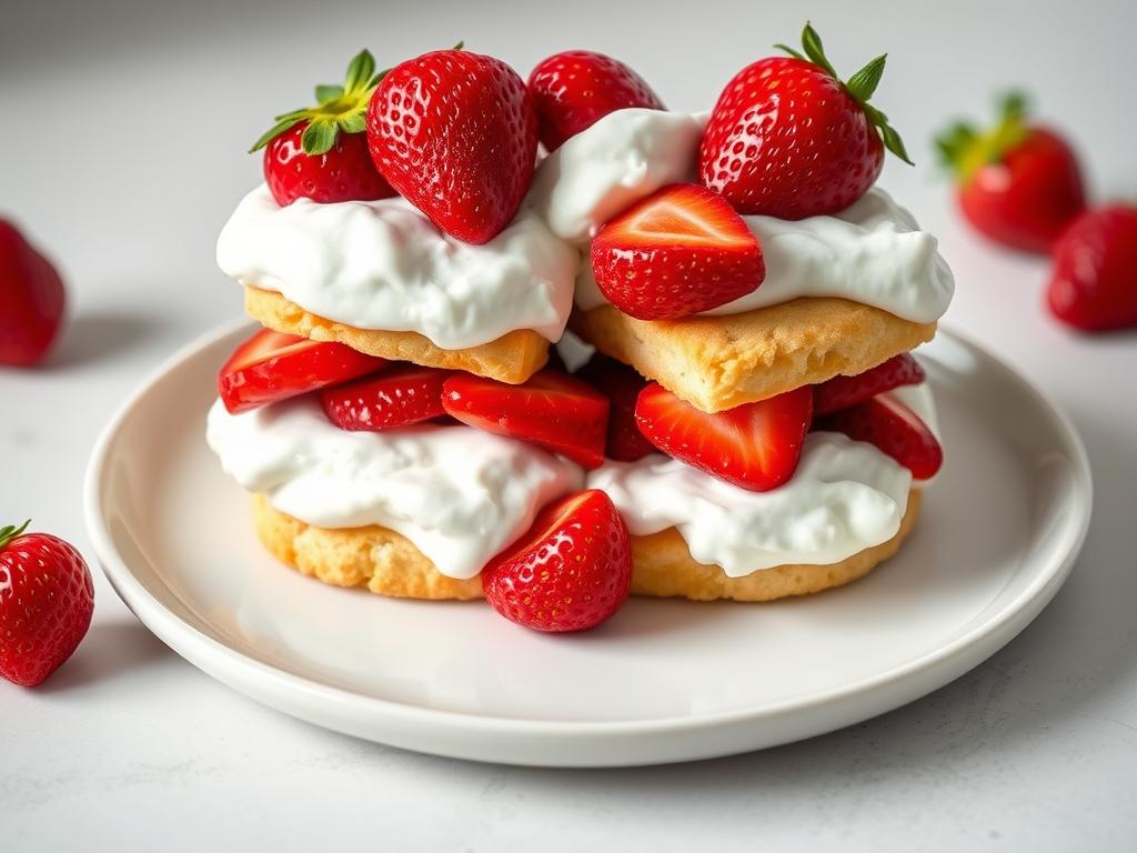 Vegan strawberry shortcake with coconut whipped cream and fresh berries