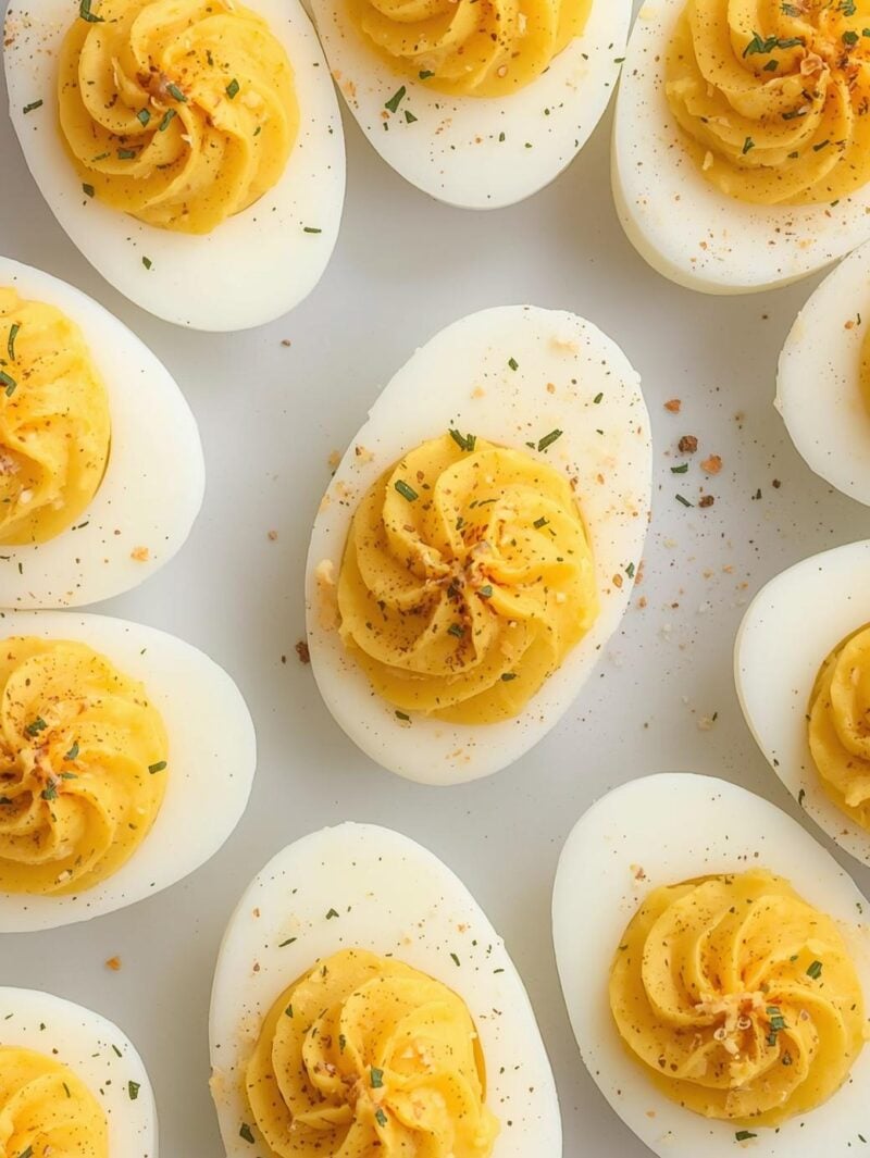 Mash the yolks with 3 tablespoons mayo, 1 teaspoon mustard, salt, and pepper