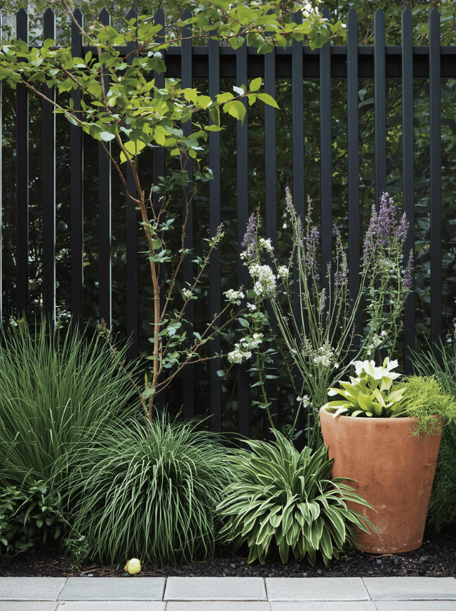 A Dark Fence With Bright Planting