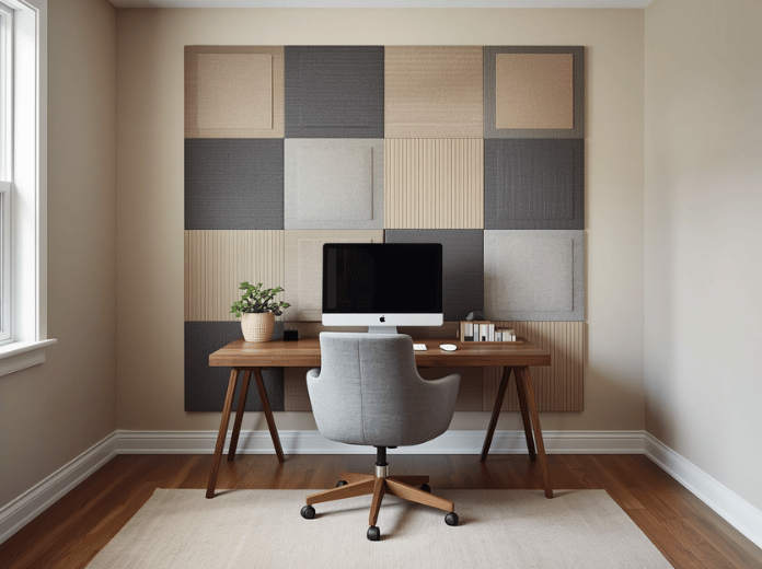 Control echo with acoustic panels If your office sounds sharp or hollow during calls, acoustic panels can improve speech clarity. They absorb reflections inside the room rather than fully blocking outside noise. Place panels at the first reflection points: the wall beside your desk, the wall behind your monitor, and sometimes the ceiling above the work area. You do not need to cover every surface. A few strategically placed panels are more useful than covering the room randomly. Fabric-wrapped panels, felt tiles, and thick cork products can fit a home office without making it look industrial. For a Pinterest-friendly wall, arrange several panels in a balanced grid or use different tones from the room's existing palette.