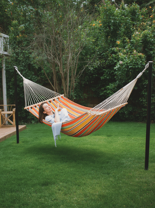 Install a hammock - ★★★★★ A hammock creates a relaxing destination in the yard. Attach it only to strong supports and follow the manufacturer’s weight and installation instructions.